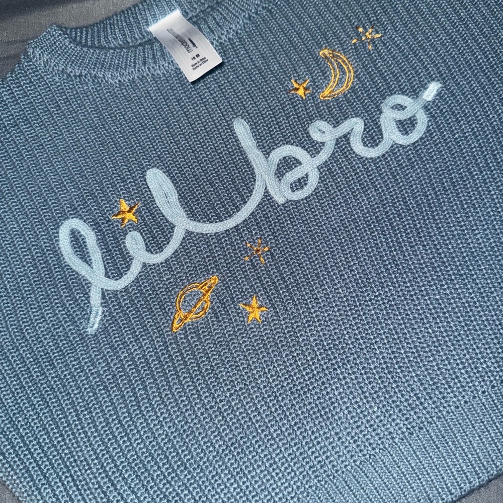 Navy Knit Sweater with Embroidered Accents